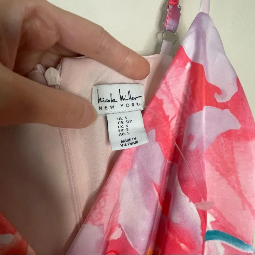 Nicole Miller Floral Dress Maxi Slip Long Sleeveless Satin Silky New Pink Small - Picture 11 of 14